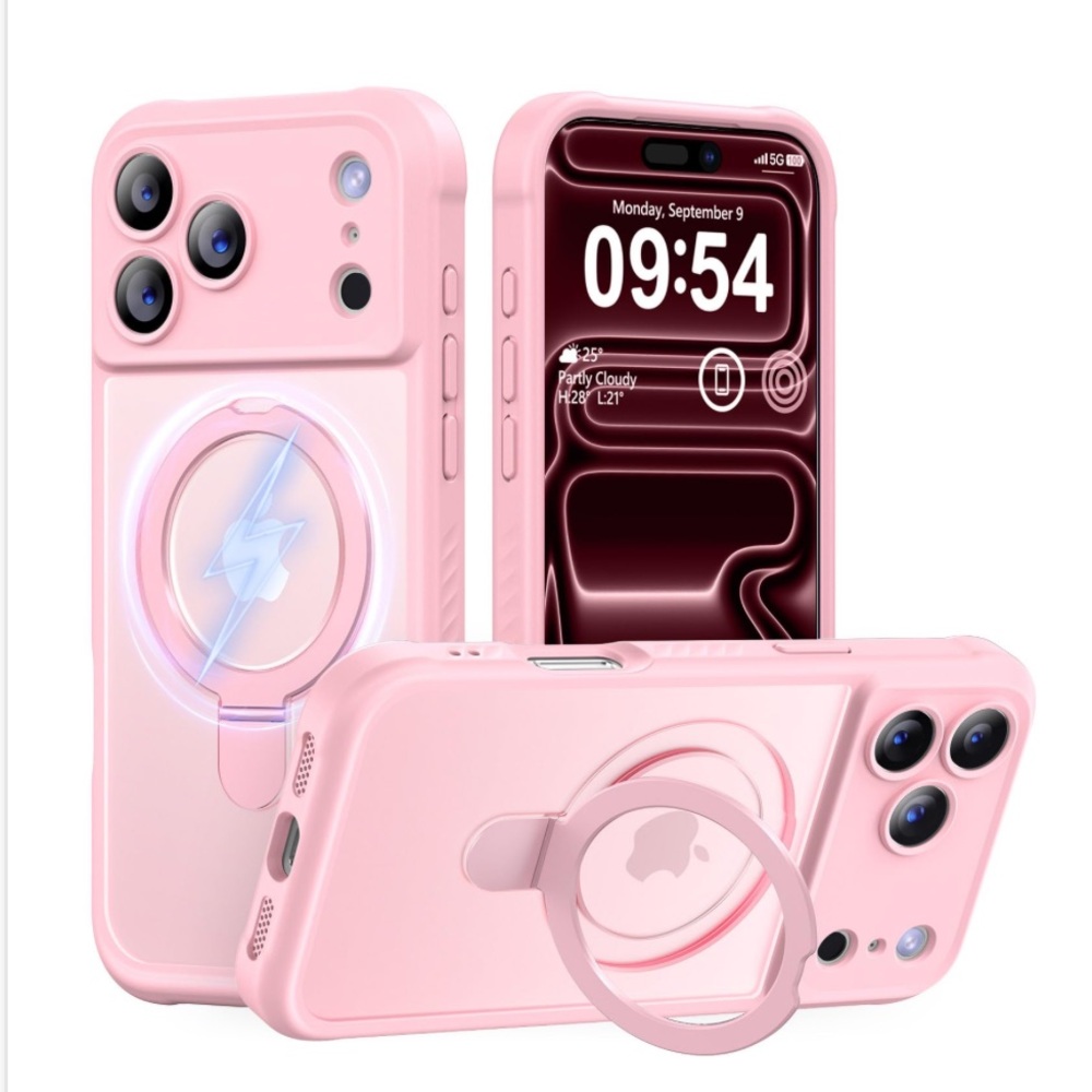iPhone 17 PRO MagSafe Protective Case with Ring Holder Stand-PINK